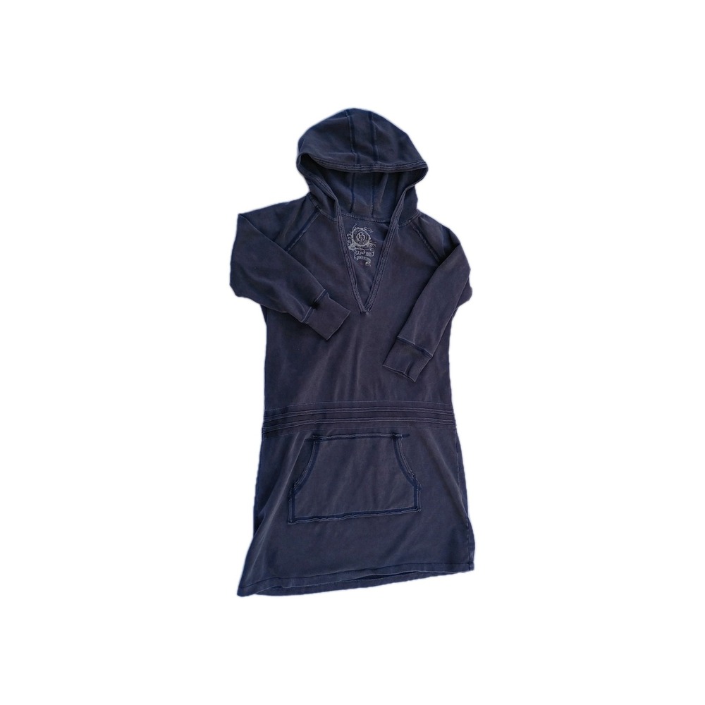 GAP 1969 Women L Hooded Dress 3/4 Sleeve Kangaroo Pocket Blue Beach Cover Up